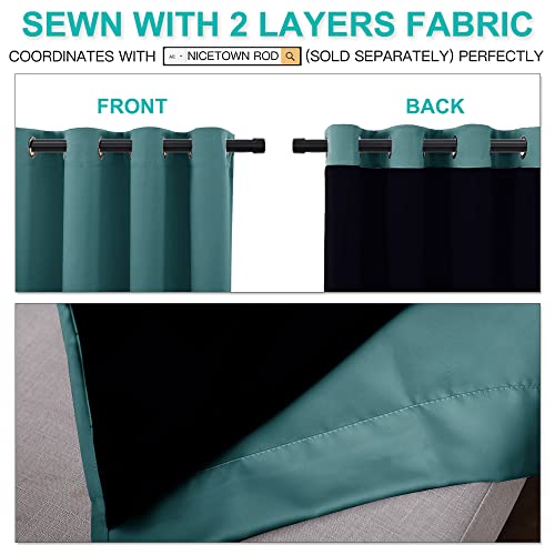 Image of NICETOWN 100% Blackout Curtains 108 inches Long, Noise Reduction Window Treatment Curtains, Thermal Insulated Energy Smart Drapes and Draperies for Apartment Decor, Sea Teal, Set of 2, 70 inches Wide