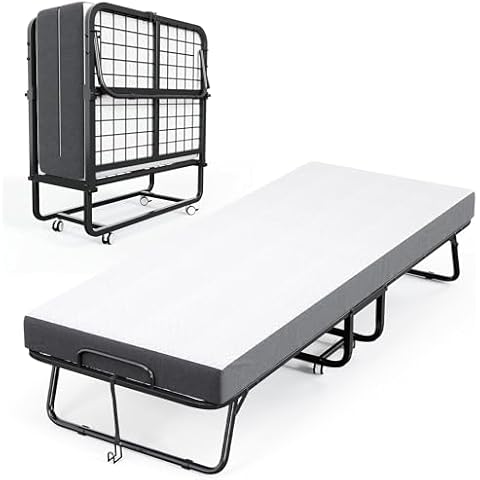 COTUBLR Folding Bed with Mattress Portable Foldable Guest Beds for Adults 75 x 31 Inch Twin Size Rollaway Day Bed with Premium 5 Inch Memory Foam and Swivel Wheels, Bed Cover Included Cover