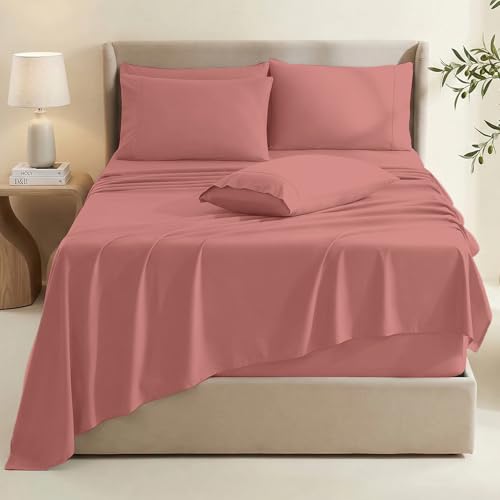Image of Hearth & Harbor Extra Deep Pocket Sheets - Fits Mattress 18-24 Inches Deep - Extra Deep Pocket Twin Sheets Sets - 4 Piece Twin Size - Misty Rose