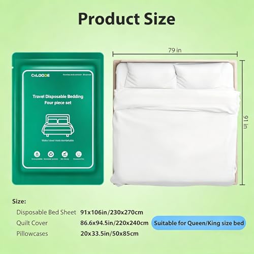 Image of 4 Pack Disposable Bed Sheet Queen Size for Hotel, Portable Bedspread, Disposable Bedding Set with Bed Sheet Quilt Cover and Pillowcase for Travel SPA Hotel