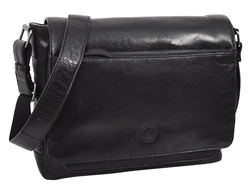 Sacoche en cuir véritable homme HLG004 Noir Medium idéale pour vos trajets urbains et trajets