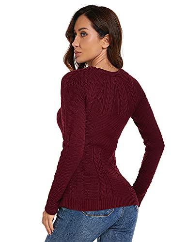 AmélieBoutik Women Crewneck Raglan Long Sleeve Cable Knit Sweater4