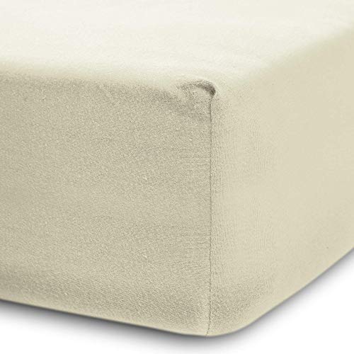 Lumaland Luxury Jersey Drap Housse Extensible pour Les Matelas à Eau et lit boxspring 100% Coton Poche élastique 180-200 x 200-220 cm Sable Cover