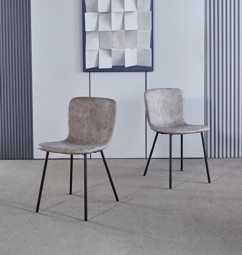 Hallowood Furniture Cullompton Dining Chairs Set of 2, Grey Faux Leather Dining Chairs with Black Metal Legs, Modern Kitchen Chairs, Dining Room Chairs for Home and Cafe