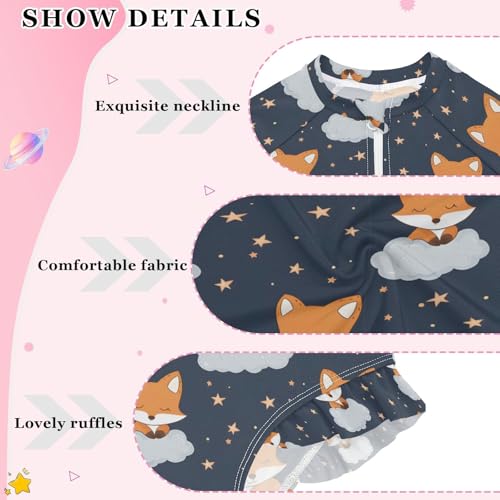 ALAZA Fox Star Animal Girls One Piece Swimsuit Long Sleeve Rash Guard Swimsuits UV 50+ Swimwear Zipper4