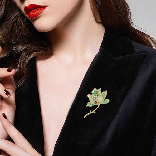 Image of Crystal Flower Brooch Pins for Women Elegant Enamel Rhinestone Floral Brooches Pin Fashion Jewelry for Party Dance Wedding Banquet Brooch for Women Gift