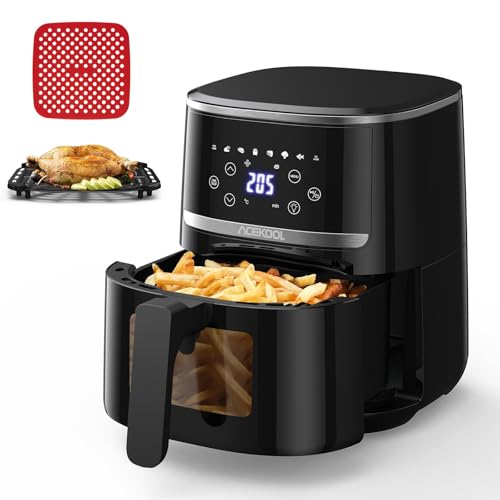 1500W 8-in-1 Air Fryer with Transparent Viewing Window, 5QT Stainless Steel Air Fryer, Temperature...