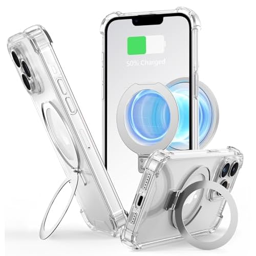for iPhone 13 Pro Max Clear Case with Magnetic Stand, Magsafe Compatible Military Drop Protection Colorful Bumper, Wireless Charging Ring Holder Cover for Men Women (Clear) Clear iPhone 13 P