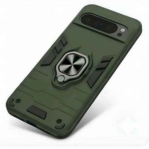 Image of JANAK RAJ Ringstand Armor Bumper Back Case Cover Compatible with Google Pixel 9 /9 Pro 5G | Tough Rugged Shockproof PC+TPU Kickstand 360 Protective Design - Green