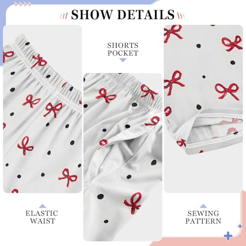 Pajama Pants Sleep Pants Soft Elastic Waist Pajama Lounge Pants Red Bow Polka Black Dot for 6-14 Years Old4