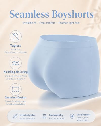 Image of Womens Boy Shorts Underwear Seamless Soft Stretch No Show Boxer Panties | Invisible Boxers Briefs Panties for Women, 6 Packs Boyshorts Lingerie for Ladies Gifts, Women's Clothing, Gym Yoga Running