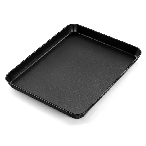 E-far 12.3x9.5x1 Inch Cookie Sheet for Baking, Nonstick Metal Oven Tray Pan for Cookies Jellyroll Cake, Nontoxic Rectangle Carbon Steel Baking Pan for Toaster Oven, Warp Resistant & Easy Clean