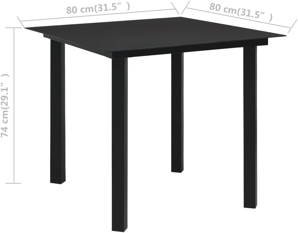 vidaXL Outdoor Dining Table, Patio Table with Glass Top, Garden Table, Garden Furniture for Front Porch Deck Lawn Backyard, Industrial, Steel Black