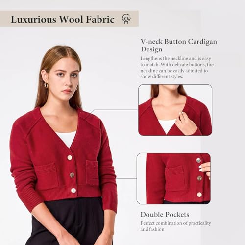 Image of Simple&Opulence Women's Cashmere Cardigan Sweater, Cashmere Long Sleeve V Neck Open Front Cardigan with Pocket