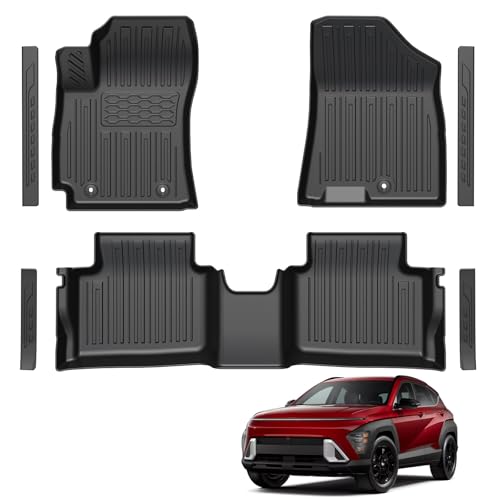 LUMWAY Floor Mats for 2024-2026 Hyundai Kona Gas TPE All Weather Durable Floor Liners Door Sill Guards for Hyundai Kona Accessories