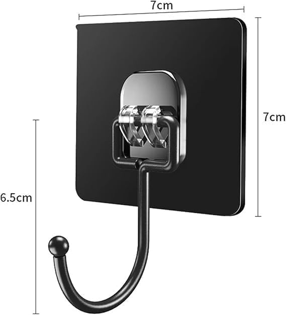 Image of Self Adhesive Wall Hooks Heavy Duty Stainless Steel - Waterproof Oilproof No Drill Hooks for Bathroom, Kitchen, Towel, Clothes, Keys & Hanging Accessories (Black, Pack of 20)