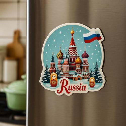 Image of Naxon Russia Country Theme Souvenir Wooden Refrigerator Stylish Fridge Magnet - Fridge Decoration Magnet for Kitchen & Home Decor | Perfect Souvenir Gift | Size 3x3 Inches | Pack of 1