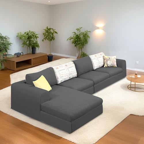 Image of Koza LHS 6 Seater L Shape Sofa Set for Living Room (Black Fabric) Premium Fabric Sofa