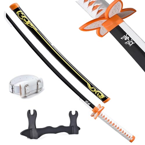 Wah Shing Yuen Espada Schwertde Anime para Cosplay(Kochou Shinobu), Hoja de Bambú sin Filo, Mango y Vaina de ABS, 102 cm, con Soporte y Cinturón