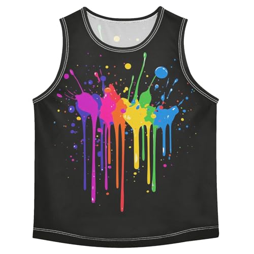 Boys Tank Top Shirts Rainbow Colorful Splashes Sleeveless T-Shirts Crew Neck for Kids Clothing Children