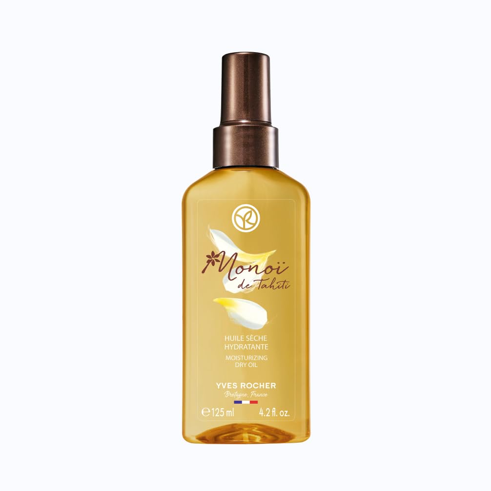 Yves Rocher Monoï de Tahiti Dry Body Oil, Lightweight Non-Greasy Moisturizing Oil with Tiare Flower, Fast-Absorbing After-Sun Body Oil for Smooth Radiant Skin, 4.2 fl oz
