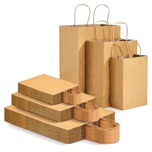 90 Pack Brown Paper Bags with Handles Multiple 3 Assorted Sizes Gift Bags Heavy Duty Kraft Paper Bags Bulk Retail Shopping Bags for Birthday Party Wedding Business Grocery & Take Out Sacks