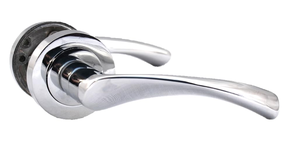 Epsom Door Handle Internal Polished Chrome Twist Door Handle Set, Interior Latch Lever on Rose, Door Latch Chrome, Door Handle Latch, Privacy Lockable Handle for Bathroom, Bedroom, Front Door