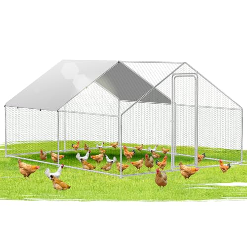 Ikodm Hühnerstall Freilaufgehege Außengehege XXL 3x4x2m mit Schloss,Tiergehege Verzinkter Stahl Hühnerhaus Freigehege Outdoor Geflügelstall, für Hühnerkäfig Kleintiere