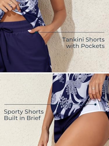 Image of Summer Mae Womens Tankini Swimsuits Two Piece with Pockets Bathing Suits | Modest Fit,Side Pockets,Tummy Control,Built-in Boyshorts,Removable Pads,Soft Coverage for Beach Vacations