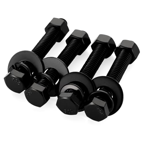 Image of 1 /4-20 x 3 Hex Head Screws Bolts, Nuts, Flat & Lock Washers, Fully Threaded, Stainless Steel 18-8, Black Finish, 8 Sets
