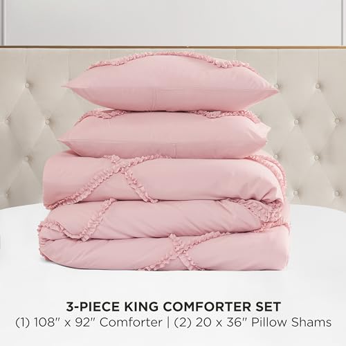 Image of Juicy Couture Diamond Twin Comforter Set - Ruffle 2-Piece Machine Washable Reversible Bedding Comforter Set, Light Pink