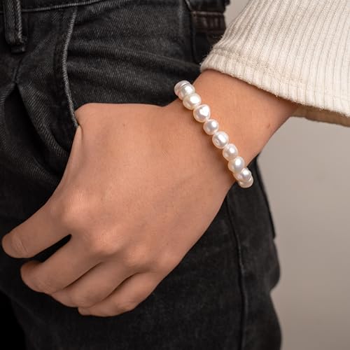 Image of Secret & You Woman Bracelet with White or Colorful Baroque Freshwater Cultured Pearls - 8-9 mm -18 cm Elasticated Band