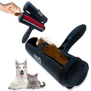 Pet Hair Remover Roller-Reusable, Self Cleaning Lint Roller for Pet Hair Removal on Furniture, Carpets, Clothes & Car Seats-Dog & Cat Hair Remover No Sticky Tapes (Black)