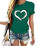 HERLOLLYCHIPS Women Cute Heart Graphic Crewneck Short Sleeve Regular Fit Casual Tee T-Shirts Tshirt