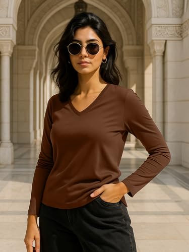 Image of JUNEBERRY Pure Cotton Regular Fit Solid Full Sleeve T-Shirt for Women & Girls (Sizes: S to 2XL)
