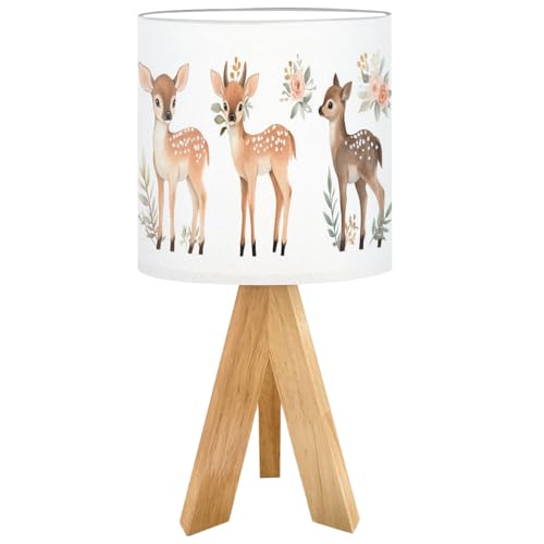 Lámpara de Mesa Infantil con Base de Madera y Pantalla de Lino