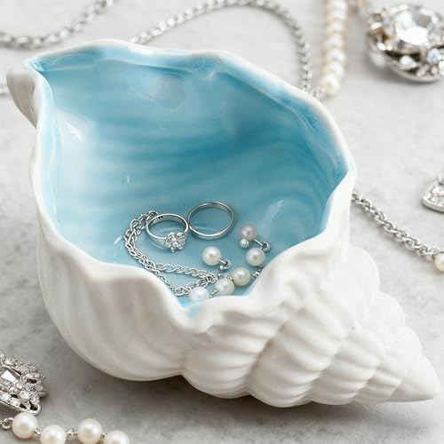 Disoza Groß Muschel Schale Deko Schmucktablett Sea Shell Dekoschale 19.5*12*9cm Schmuck Tablett Keramik Ablageschale Schlüssel Speiseteller...
