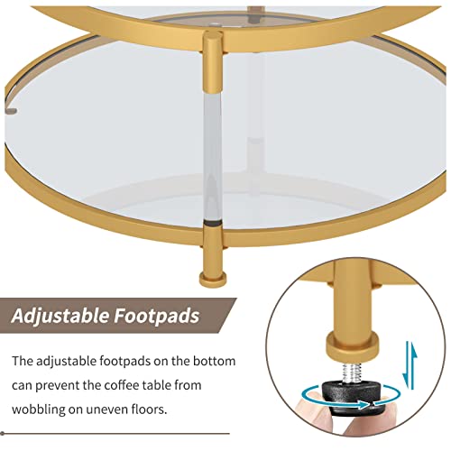 Oiog Round Coffee Table With Storage Shelf, 32.3”Coffee Table With Tempered Glass Surface, Center Table With Acrylic Leg For Living Room,Dining Room, 1Pc #TOP4