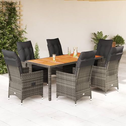 INLIFE Set Comedor jardín 7 pzas y Cojines ratán sintético Gris Mobiliario,Muebles de jardín,Conjuntos de jardín Gris 79.2kg-928