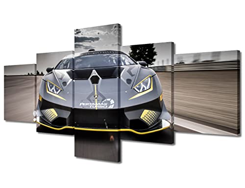 Art mural moderne voiture de course cadeau idéal pour passionné auto lot 5 toiles prêtes à