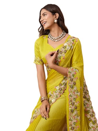 Sari mousseline de soie brodé VAIRAGEE vêtement indien traditionnel femme 6389