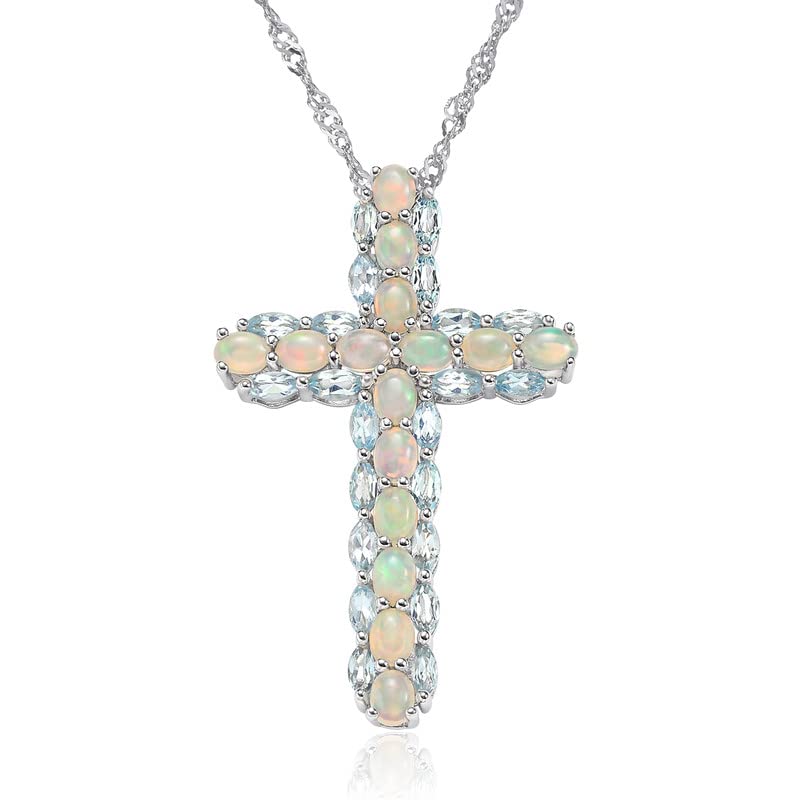 Bijou Croix en Argent avec opale naturelle, élégance pour votre quotidien