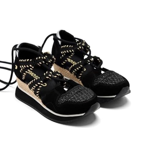 Otwarte skórzane trampki na koturnie Rafia Griswold, Czarny (Black), 40 EU
