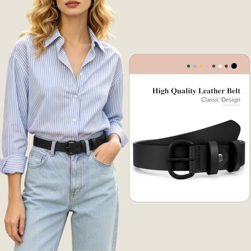 Image of WHIPPY Women Leather Belt for Jeans Pants Dresses Black Ladies Waist Belt with Pin Buckle