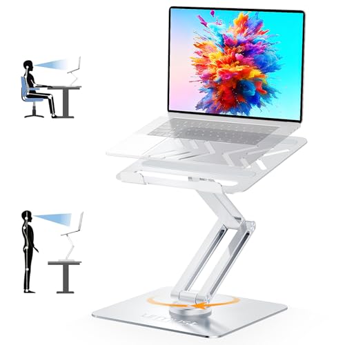 urmust Laptop Stand, Aluminium 360° Rotating Laptop Stand for Desk Sit-Stand Riser up to 12.99", Foldable Laptop Riser for Collaborative Work, Compatible with MacBook Pro, All Laptops 10"-17"