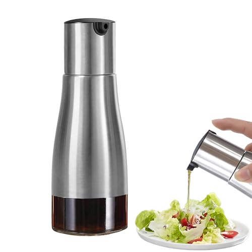 Rayconup Silberne Ölflasche, 320ml Olivenöl und Essigspender Set, Olivenöl Ölflaschen Spender, Essig und Ölflaschen Set mit Edelstahl Glasboden, Öl und Essig Spender für Küche BBQ
