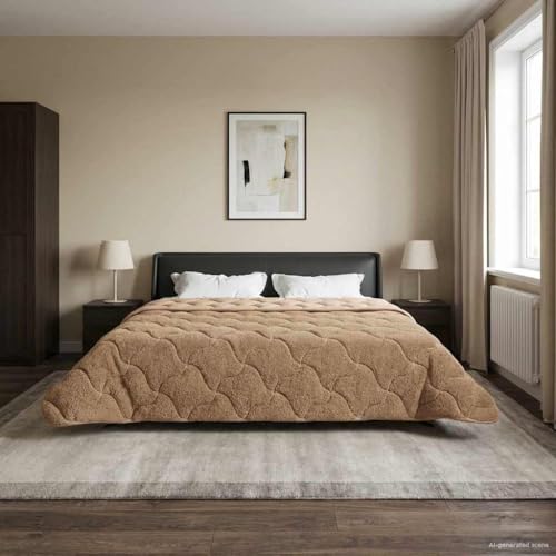 QUAHEAS Trapunta imbottita per tutto l'anno, color tortora, 240 x 260 cm, in microfibra e pile, per camera da letto e camera degli ospiti, traspirante, lavabile, calda e leggera, per inverno e estate