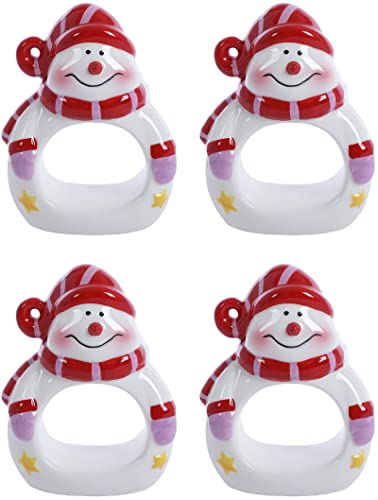 Hand Painted Ceramic Snowman Christmas Napkin Rings (Set Of 4) #TOP20