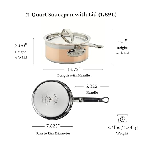 Image of Hestan - CopperBond Collection - 100% Pure Copper Sauce Pan, Induction Cooktop Compatible, 2 Quart