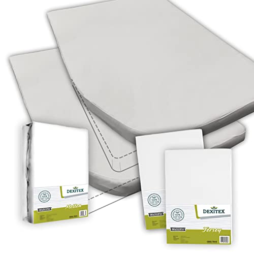 Dexitex - Hoeslakens Frans Bed 3 delig - 1 antraciet 1 wit 1 matrasbeschermer (125-155cm x 200cm) - Frans Matras - Caravan met Frans Bed - voor Camper Bed - Oeko-TEX - 100% katoen - links